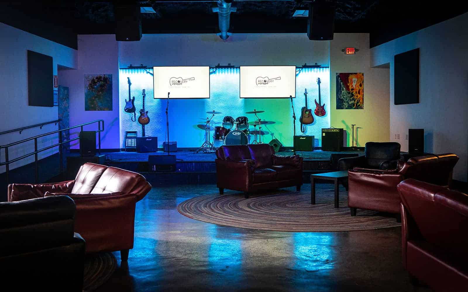 Recovery Unplugged Austin Treatment Center Music Room and Stage